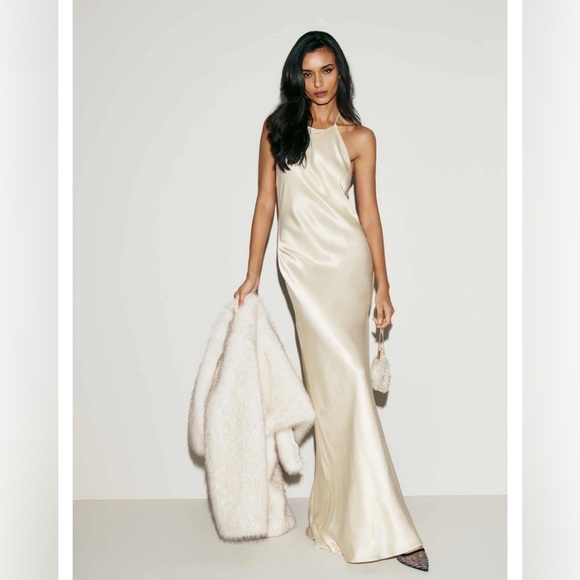 Zara 100% SILK HALTER DRESS